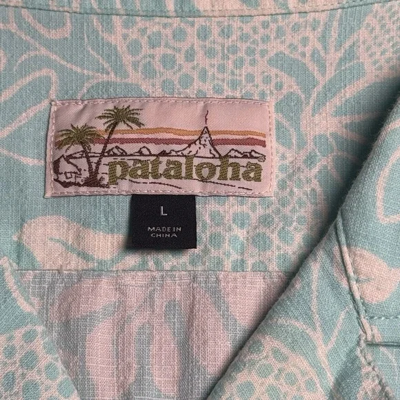 Patagonia Pataloha Shirt Men's Lg Aqua Blue Hawaiian Floral Fern Organic Cotton - Picture 3 of 11